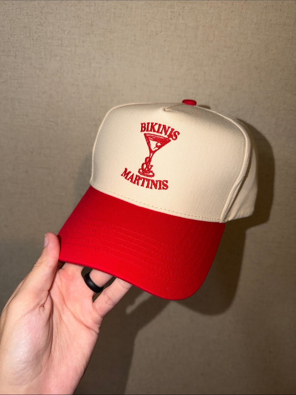 Bikinis & Martinis Two-Tone Trucker Hat - Cream & Red